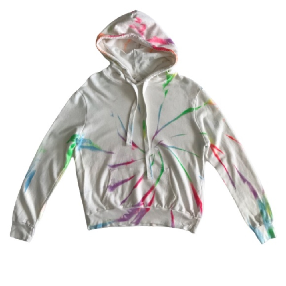 Neon Multi Color Tie dye Crop Hoodie Sweatshirt White Pullover
